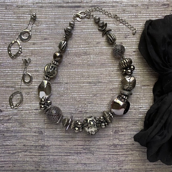 Silver Tone & Black Premier Design Necklace & Lia Sophia Pierced Earrings - Picture 3 of 5